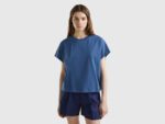 Qadınlar üçün t-shirt, göy, pambıq, 4DE45874